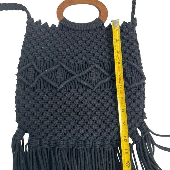 Danielle Nicole Macrame Handbag Black Fringe - Picture 11 of 15